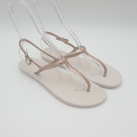 New Havaianas bronze cream t-strap thong sandals Size 11-11.5 - Picture 1 of 10